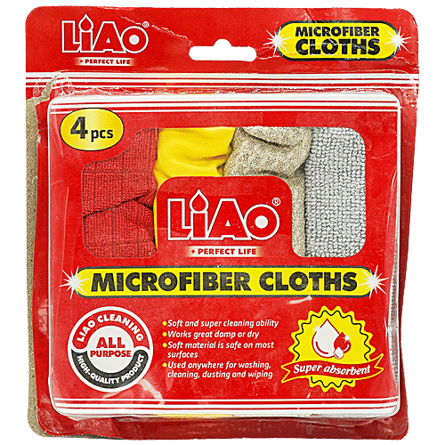Liao Microfiber Cleaning Cloth, Multipurpose, Assorted Colors, Soft, Super Absorbent, Quick Drying, G130020, 4 pcs  Super Absorbent, High Quality