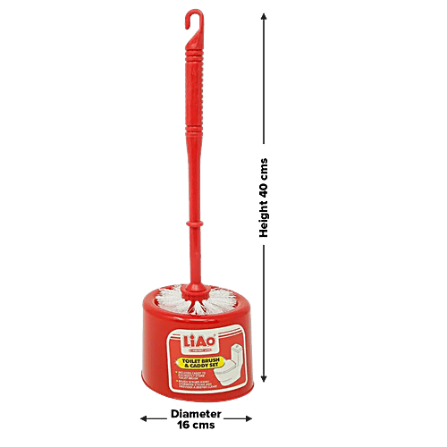 Liao Toilet Cleaning Brush & Caddy Set - Round With Holder, Red, Big, D130009, 1 pc  Polypropylene Bristles