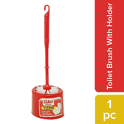 Liao Toilet Cleaning Brush & Caddy Set - Round With Holder, Red, Big, D130009, 1 pc  Polypropylene Bristles