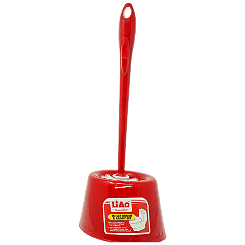 Liao Toilet Cleaning Brush & Caddy Set - Round With Holder, Red, Small, D130034, 1 pc Polypropylene Bristles