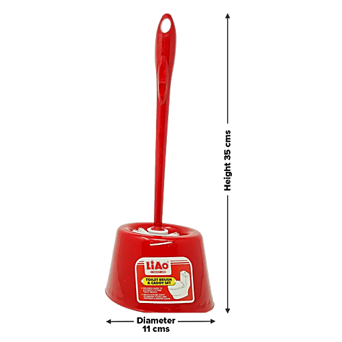 Liao Toilet Cleaning Brush & Caddy Set - Round With Holder, Red, Small, D130034, 1 pc Polypropylene Bristles