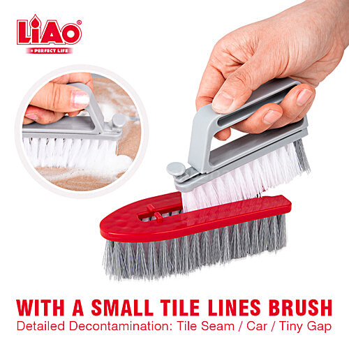 Liao All-Purpose Floor Scrubbing / Tile Brush - Plastic, Soft Handle, Red & Grey, D130046, 1 pc