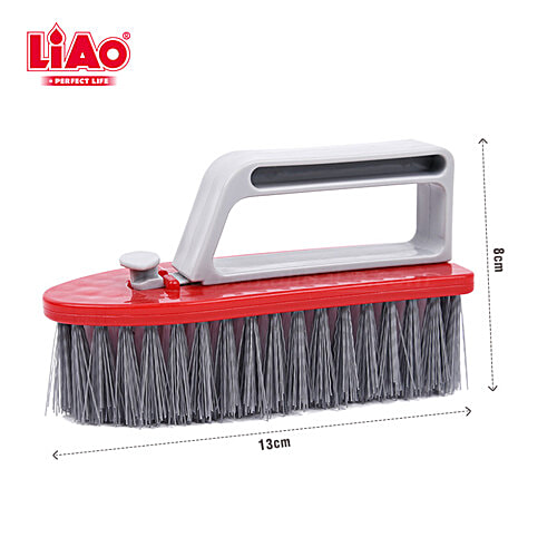 Liao All-Purpose Floor Scrubbing / Tile Brush - Plastic, Soft Handle, Red & Grey, D130046, 1 pc