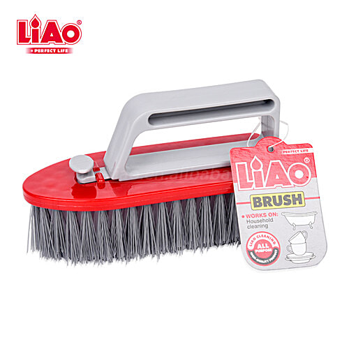 Liao All-Purpose Floor Scrubbing / Tile Brush - Plastic, Soft Handle, Red & Grey, D130046, 1 pc
