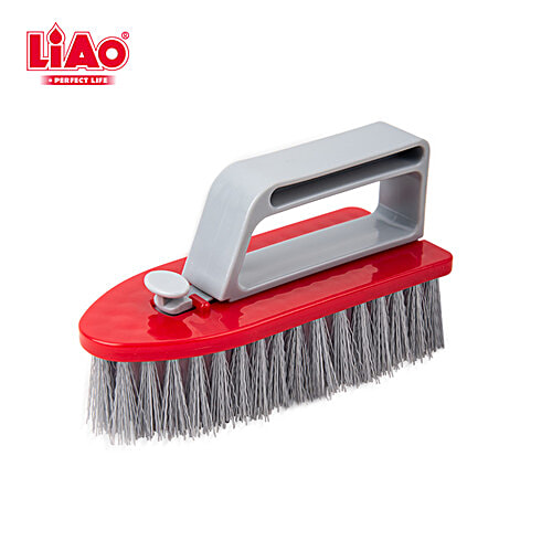 Liao All-Purpose Floor Scrubbing / Tile Brush - Plastic, Soft Handle, Red & Grey, D130046, 1 pc