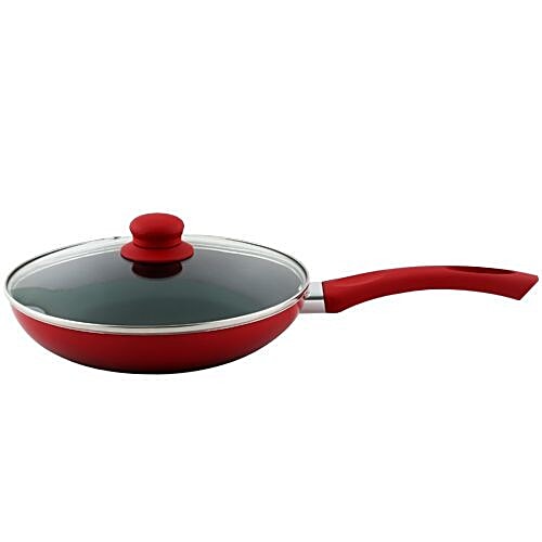Nirlon Frying Pan - Nirlon Non-Stick Aluminium Flat bottom Induction Friendly Dual Color With Glass Lid, 1.5 L  