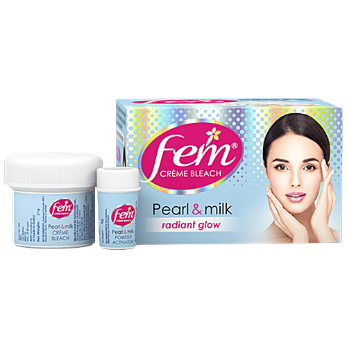 Fem Crème Bleach - Pearl & Milk, Radiant Glow, No Added Silicones, No Added Parabens, 8 g  No Added Silicones, No Added Parabens