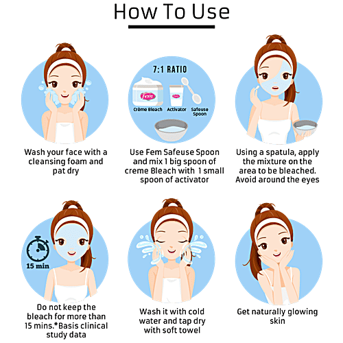 Fem Crème Bleach - Pearl & Milk, Radiant Glow, No Added Silicones, No Added Parabens, 8 g  No Added Silicones, No Added Parabens