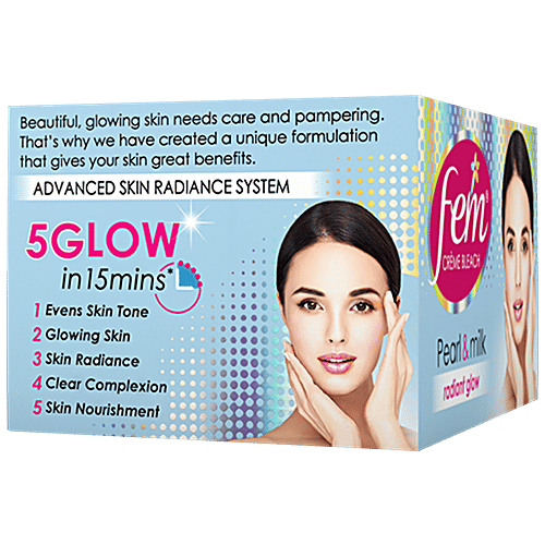 Fem Crème Bleach - Pearl & Milk, Radiant Glow, No Added Silicones, No Added Parabens, 8 g  No Added Silicones, No Added Parabens