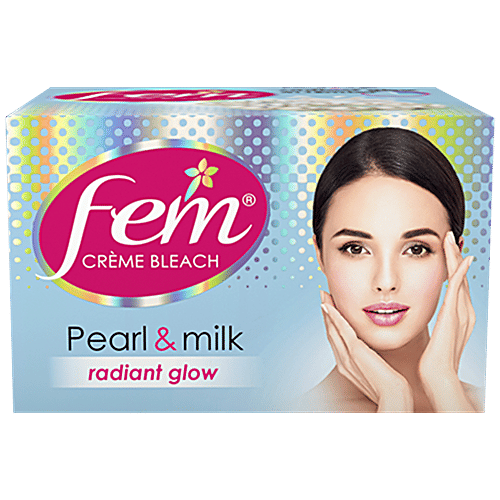 Fem Crème Bleach - Pearl & Milk, Radiant Glow, No Added Silicones, No Added Parabens, 8 g  No Added Silicones, No Added Parabens