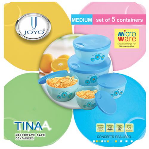 JOYO Tina Storage Container Set - Assorted Colour, Plastic, Plain, Round, 5 pcs  Microwave Safe