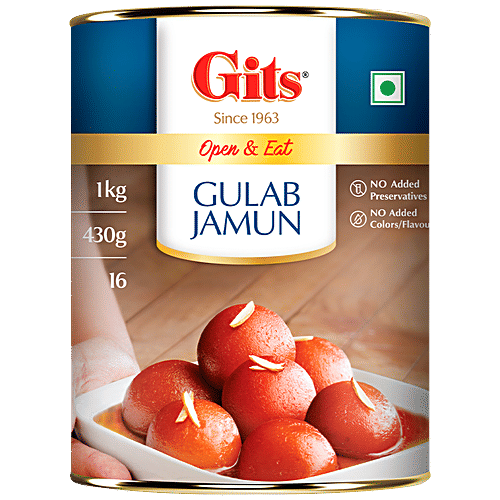 Gits Gulab Jamun - Open & Eat, No Added Preservatives, Colours & Flavours, 1 kg (16 pcs) No Added Preservatives or Artificial Flavours & Colours