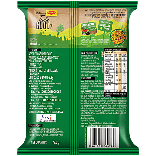 Maggi Nutri-Licious Masala Veg Atta Instant Noodles, 72.5 g  Made with Atta, Source of Protein, Fibre & Iron