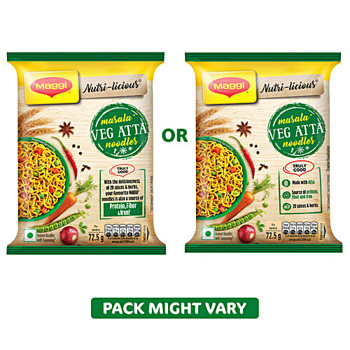 Maggi Nutri-Licious Masala Veg Atta Instant Noodles, 72.5 g  Made with Atta, Source of Protein, Fibre & Iron