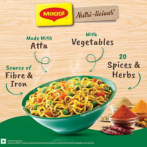 Maggi Nutri-Licious Masala Veg Atta Instant Noodles, 72.5 g  Made with Atta, Source of Protein, Fibre & Iron
