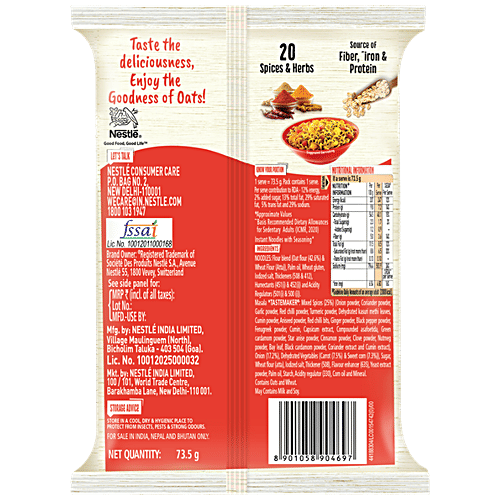 Maggi Noodles - Nutri-Licious Masala Oats, 73.5 g Pouch Source of Fibre & Iron, 20 Spices & Herbs