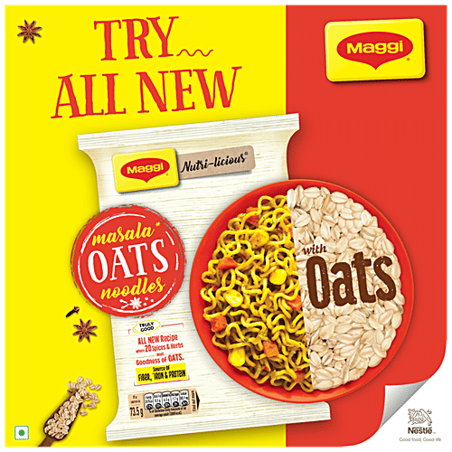 Maggi Noodles - Nutri-Licious Masala Oats, 73.5 g Pouch Source of Fibre & Iron, 20 Spices & Herbs