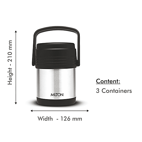 Milton Hot Meal 3 Insulated Thermosteel Lunch/Tiffin Box With Containers - Silver, 295 ml Set of 3 