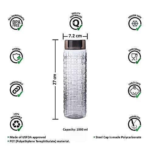 Steelo Solitaire Premium Pet Water Bottle - Grey, 1 L (Pack of 4) 