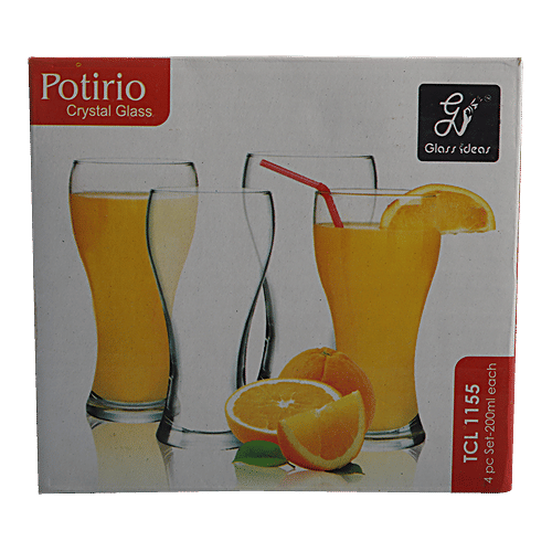 Glass Ideas  Juice/Water/ Beer Crystal Glass Tumbler - Potirio, 200 ml (Set of 4) 