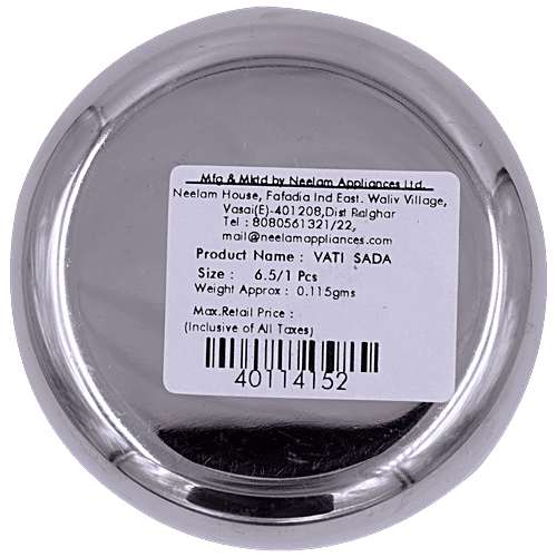 Neelam Stainless Steel Sada Vati-Katori - No. 6.5, 1 pc  Dishwasher Safe