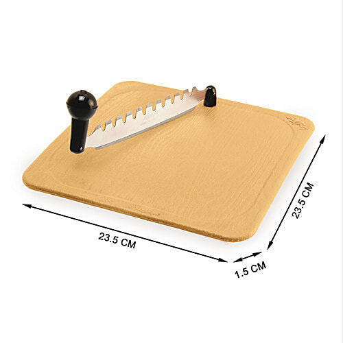 Anjali Chopping Board With Cutter - Brown, Plastic & Stainless Steel, Dual Sided Blades, Small, 1 pc  