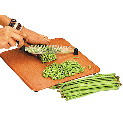 Anjali Chopping Board With Cutter - Brown, Plastic & Stainless Steel, Dual Sided Blades, Small, 1 pc  