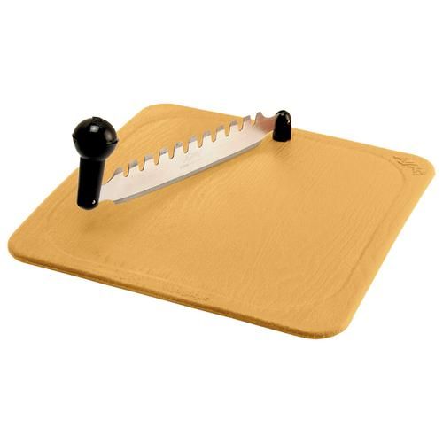 Anjali Chopping Board With Cutter - Brown, Plastic & Stainless Steel, Dual Sided Blades, Small, 1 pc