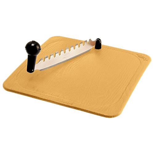 Anjali Chopping Board With Cutter - Brown, Plastic & Stainless Steel, Dual Sided Blades, Small, 1 pc  
