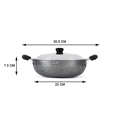 Anjali Aluminium Kadai - 2 Layer, Non Stick Coated, 28 cm, 2.6 mm, With Lid, Bakelite Handle, 2 L  