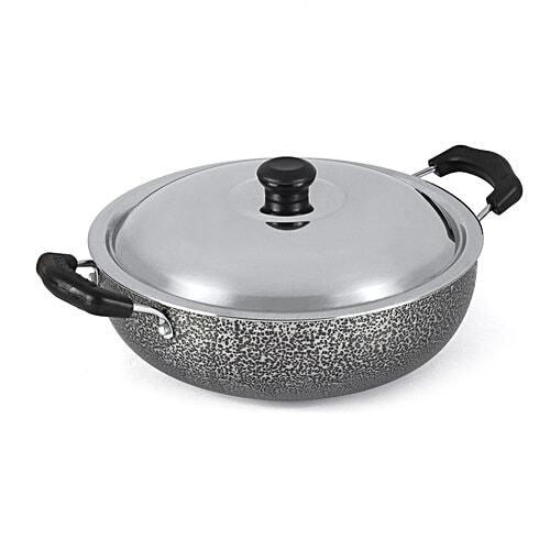 Anjali Aluminium Kadai - 2 Layer, Non Stick Coated, 28 cm, 2.6 mm, With Lid, Bakelite Handle, 2 L  