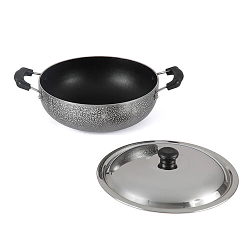 Anjali Aluminium Kadai - 2 Layer, Non Stick Coated, 28 cm, 2.6 mm, With Lid, Bakelite Handle, 2 L  