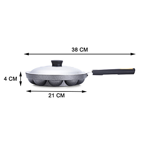 Anjali Aluminium Appachetty - 2 Layer, Scratch Resistant, 12 Cups, 28 cm, Stainless Steel Lid, Bakelite Handle, 1 pc  