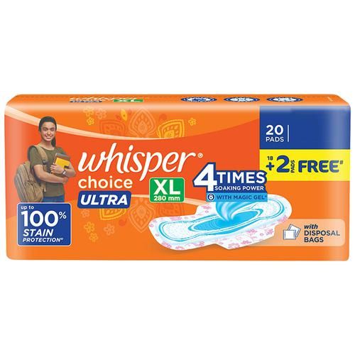 Buy Whisper Sanitary Pads Choice Ultra Wings Extra Large 20 Pcs Online At  Best Price of Rs 160 - bigbasket
