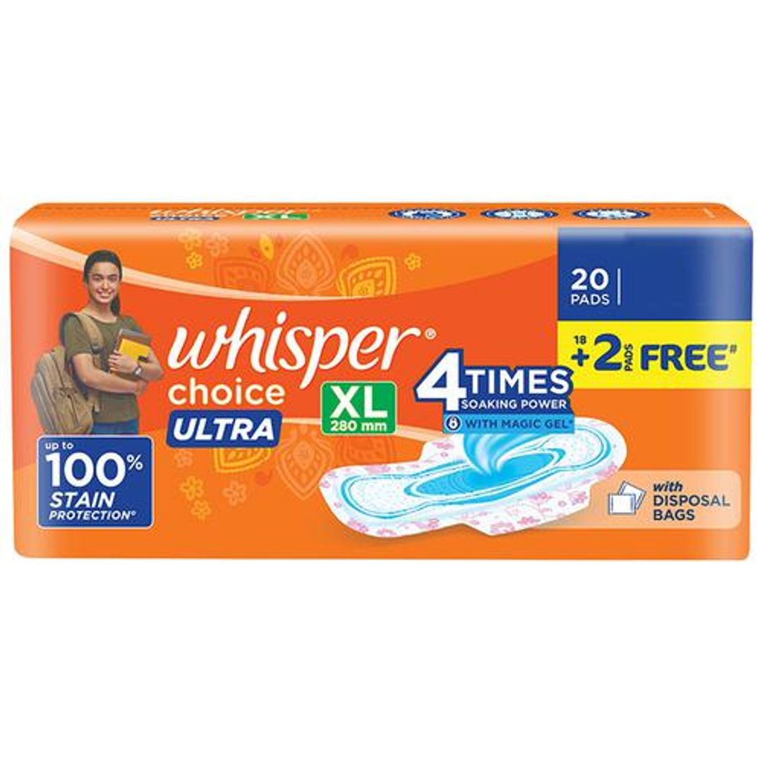 Whisper  Choice Ultra Sanitary Pad - XL, 20 pcs (Get 2 Pads Free)