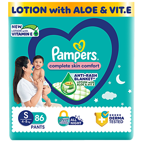 Pampers  Complete Skin Comfort Diaper Pants - S, 4-8 Kg, 86 pcs  Anti-Rash Blanket, Lotion With Vitamin E & Aloe Vera