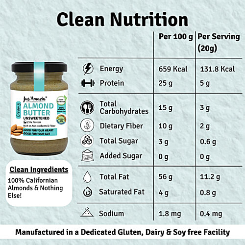 Jus Amazin Almond Butter - All Natural, Vegan, 125 g  