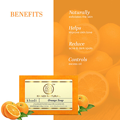 Khadi Natural Orange Handmade Soap - Exfoliates Skin, 125 g  