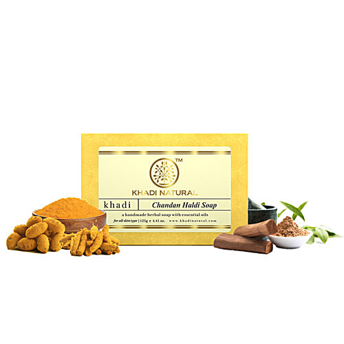 Khadi Natural Chandan Haldi Handmade Soap - For Soft & Supple Skin, 125 g  