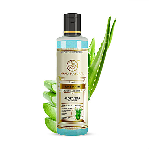 Khadi Natural Aloe Vera Face Wash With Scrub - Deeply Exfoliates Skin, SLS & Paraben Free, 210 ml  