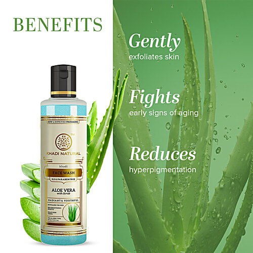 Khadi Natural Aloe Vera Face Wash With Scrub - Deeply Exfoliates Skin, SLS & Paraben Free, 210 ml  