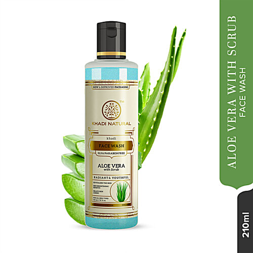 Khadi Natural Aloe Vera Face Wash With Scrub - Deeply Exfoliates Skin, SLS & Paraben Free, 210 ml  