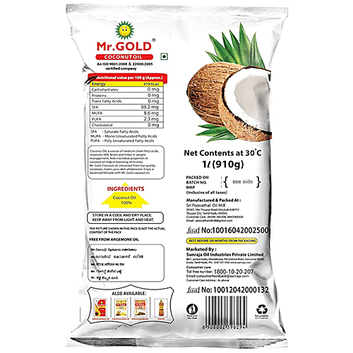 Mr. Gold Coconut Oil, 1 L  Zero Cholesterol, Zero Trans Fatty Acids