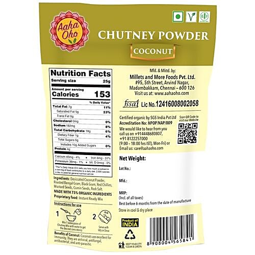Aaha Oho Organic Chutney Powder Coconut, 100 g  
