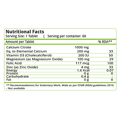 Natures Velvet Calcium Magnesium Zinc With Vitamin D3 Tablets - For Healthy Bones, 60 pcs  