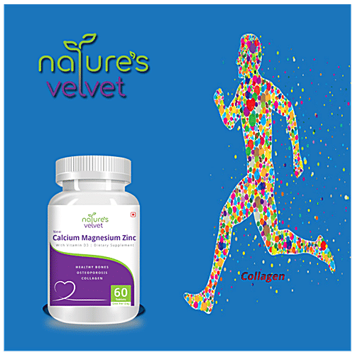 Natures Velvet Calcium Magnesium Zinc With Vitamin D3 Tablets - For Healthy Bones, 60 pcs  