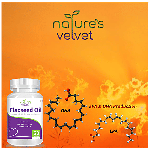 Natures Velvet Flaxseed Oil 1000mg, Omega 3-6-9 Sofgel - Aids In EPA & DHA Production, 60 pcs  