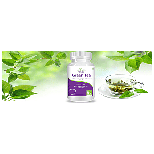 Natures Velvet Green Tea Extract 500 mg Vegetarian Capsules - Weight Loss, Burns Fat, 60 pcs  