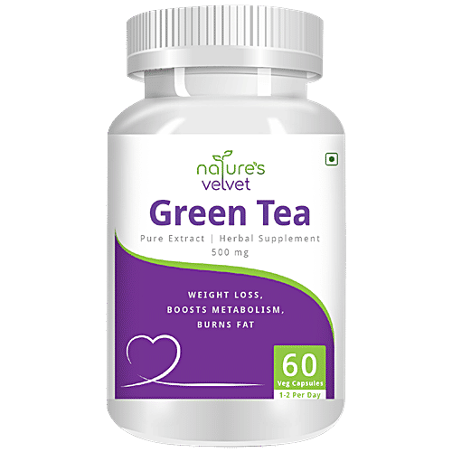 Natures Velvet Green Tea Extract 500 mg Vegetarian Capsules - Weight Loss, Burns Fat, 60 pcs  