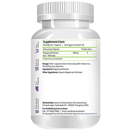 Buy Natures Velvet Papaya Leaf Extract 500mg Vegetarian Capsules For